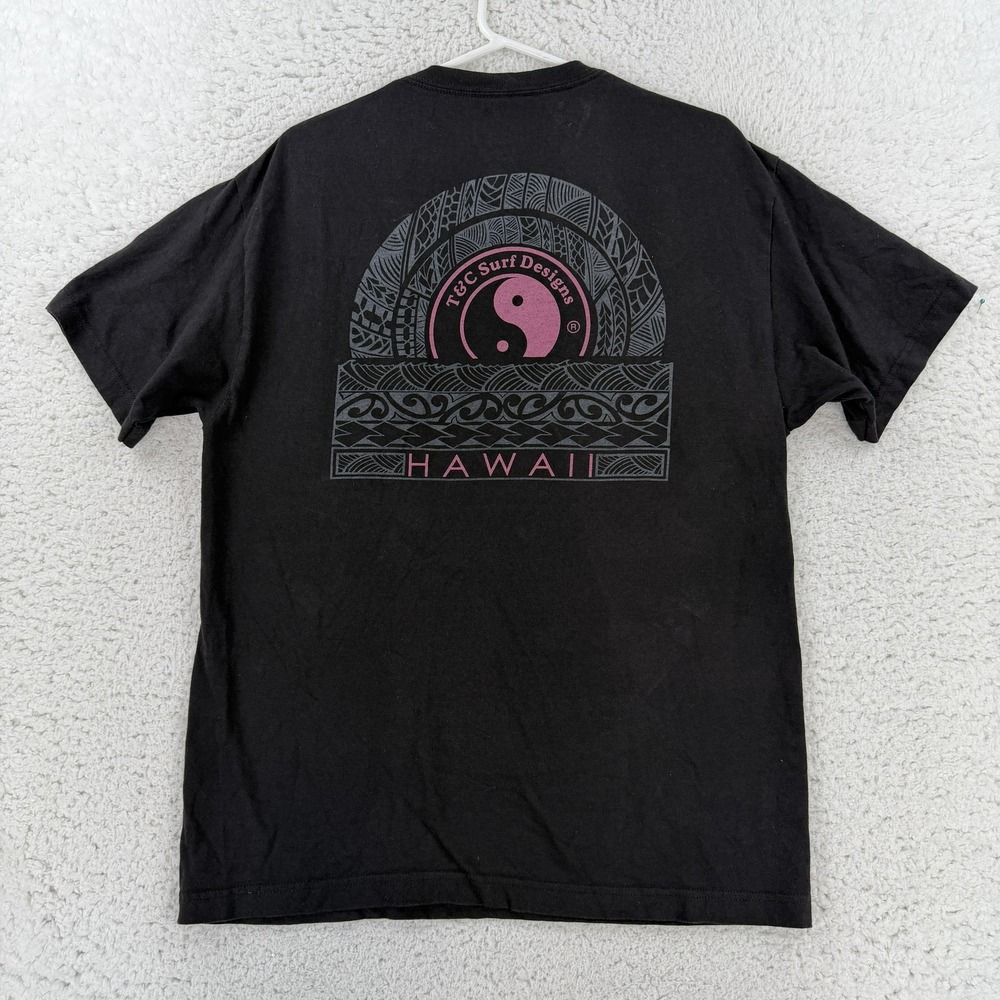 T&C Surf Designs Shirt Mens Large Black Hawaii Yin Yang Graphic Tee Skate